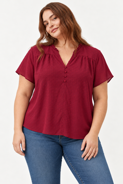 Swiss Dot V-Neck Blouse - Size: XXXL