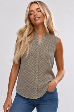 Black and White Patterned Blouse - Size: M/L