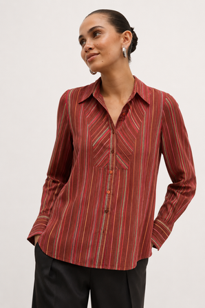 Striped Blouse in Brick Red - Size: M/L