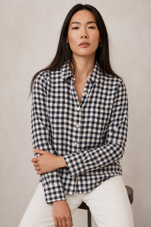 Cotton Check Shirt with Pockets - Size: M/L