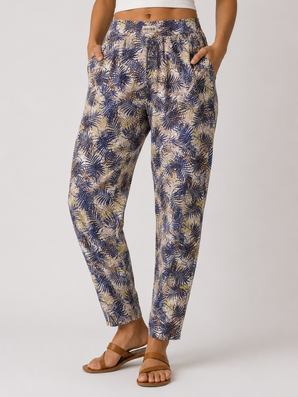 Tropical Leaf Print Pants in Viscose- Size: M