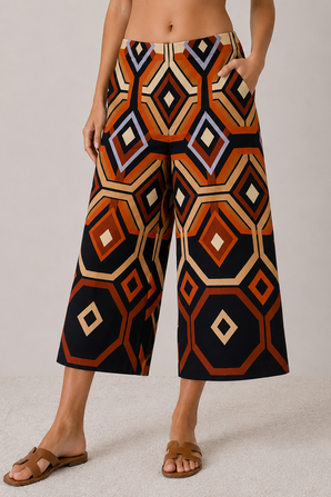 Bold Geometric Retro Print Pants - Size: L