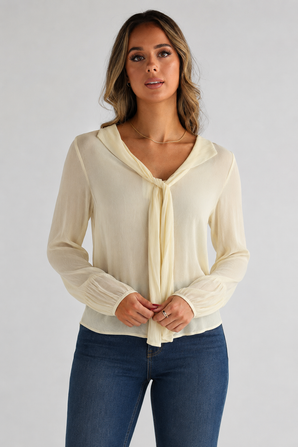 Cream Sheer Blouse in Fitted Silhouette- Size: M/L