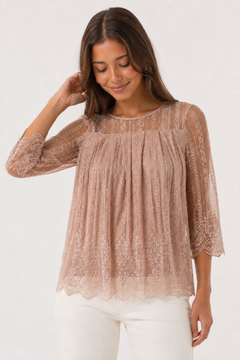 Lace Layered Top in Dusty Rose - Size: S