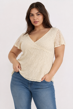 Lace Wrap Blouse in Cream- Size: XL