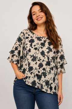 Botanical Print Blouse in Pure Cotton- Size: XL