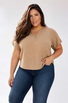 Long Crinkled Blouse in Tan- Size: XXL