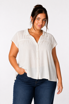 Simple Cotton Blouse in White- Size: XXXL
