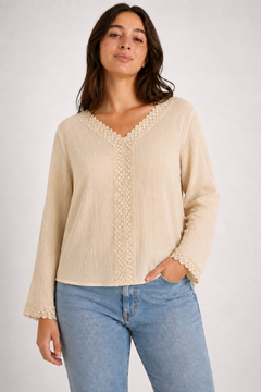 Crochet Detail Cotton Blouse - Size: L