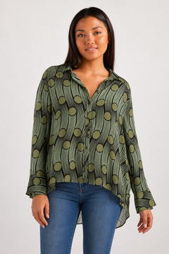 Wavy Stripe & Dot Blouse in Viscose- Size: L
