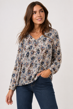 Soft Viscose Blouse with Flower Clusters- Size: S/M