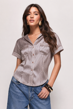 Satin Striped Dot Blouse - Size: M