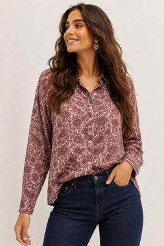 Satin-Effect Blouse in Purple Tones- Size:S (Fits: M/L )