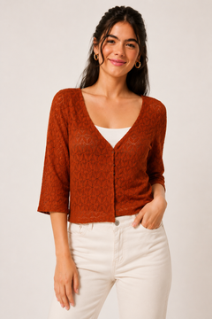 Knit Cropped Cardigan in Rust- Size: S/M