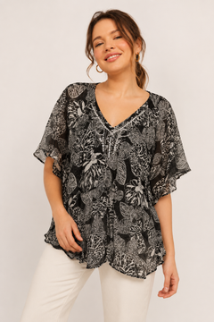 Beaded Chiffon Caftan Top- Size: M/L