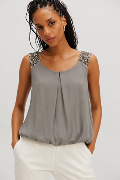 Pleated Blouse with Bubble Hem- Size: M
