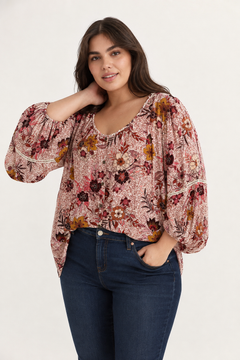 Balloon Sleeves Blouse in Rayon- Size: XXL