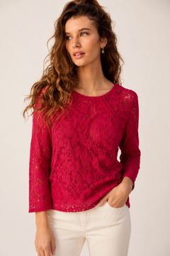 Lace Round Neck Top - Size: S