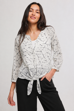 Tie-Front Blouse in White Base - Size: S