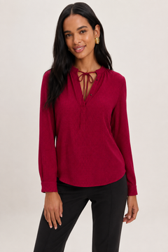Cherry Red Tie-Neck Blouse - Size: S