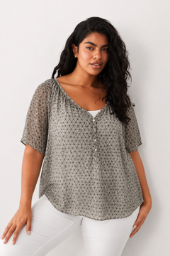 Patterned Gray Blouse in Cotton- Size: XXXL
