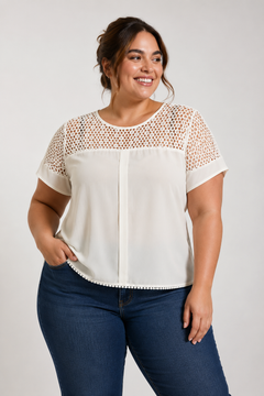 Mesh Lace Blouse in Ivory - Size: XL