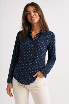 Navy Blue Dot Pattern Shirt - Size: XS