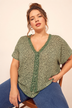 Crochet Trim Top in Forest Green- Size: XXXL