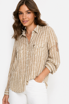 Chevron Pattern Shirt in Tan - Size: S