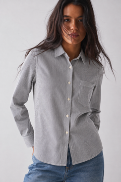 Classic Cotton Shirt with Vertical Stripes- Size: S