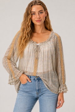 Boho Chevron Blouse in Sheer Fabric- Size: S