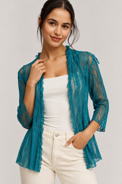 Vintage Lace Shrug in Teal- Size: S