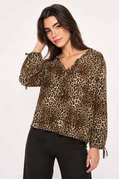 Leopard Print Blouse in Cotton Silk- Size: XL