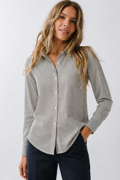 Crinkled Cotton Shirt in Grey- Size: S/M