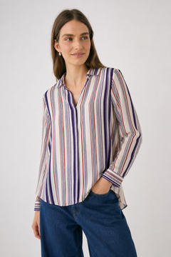 Striped Viscose Blouse in Multi-color- Size: S/M