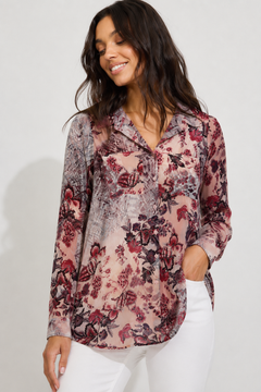 Floral Blouse in Long Silhouette- Size: S/M