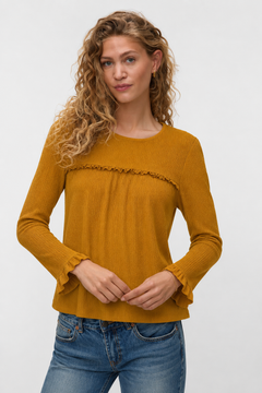 Ruffled Top in Mustard Yellow- Size: S