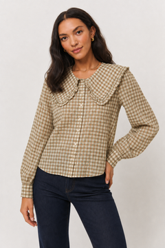 Ruffled Peter Pan Collar Blouse in Cotton- Size: S