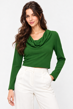 Cropped Blouse with Draped Front- Size: M