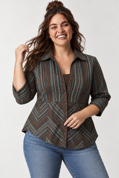 Shimmery Teal Brown Blouse - Size: L/XL