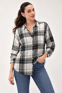 Plaid Cotton Shirt in Long Silhouette- Size: L
