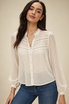 Dotted Lace Blouse in Sheer Fabric - Size: S/M