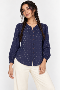 Navy Dandelion Blouse in Viscose - Size: S