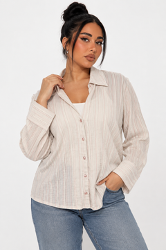 Textured Blouse with Pink Stripes - Size: XL