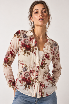 Pleated Floral Shirt- Size: S