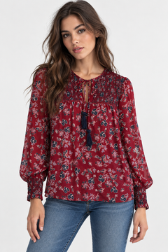 ♦︎ Burgundy Smocked Blouse - Size: S/M