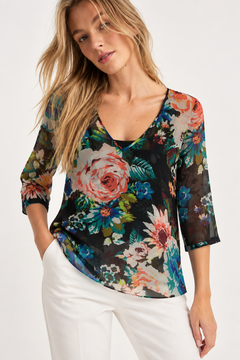 Statement Print Blouse in Sheer Fabric- Size: XS