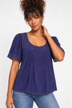 Lace Detail Blouse in Silk Cotton- Size: S