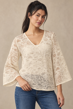 Cream Lace Top with Flared Sleeves- Size:M/L