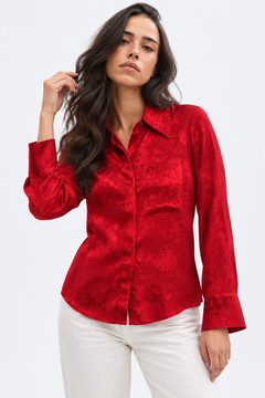 Satin Jacquard Patterned Blouse - Size: S